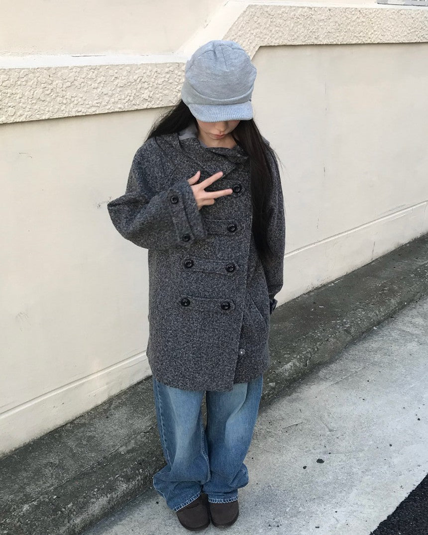ダブルボタンシルエットウールコート