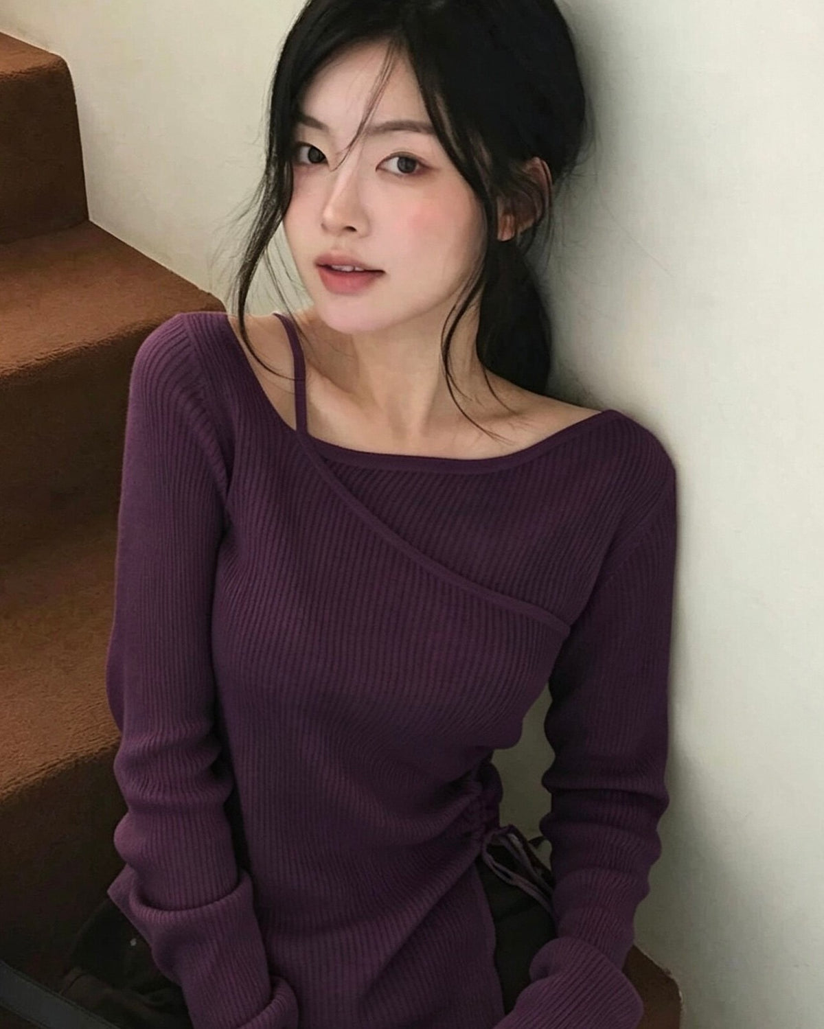 アシメオフショルニット