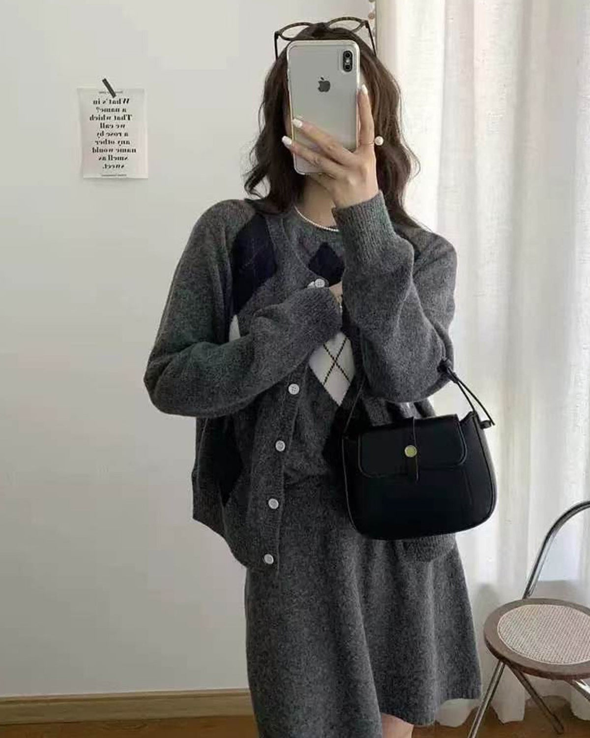 アーガイルニットカーディガンセットアップ