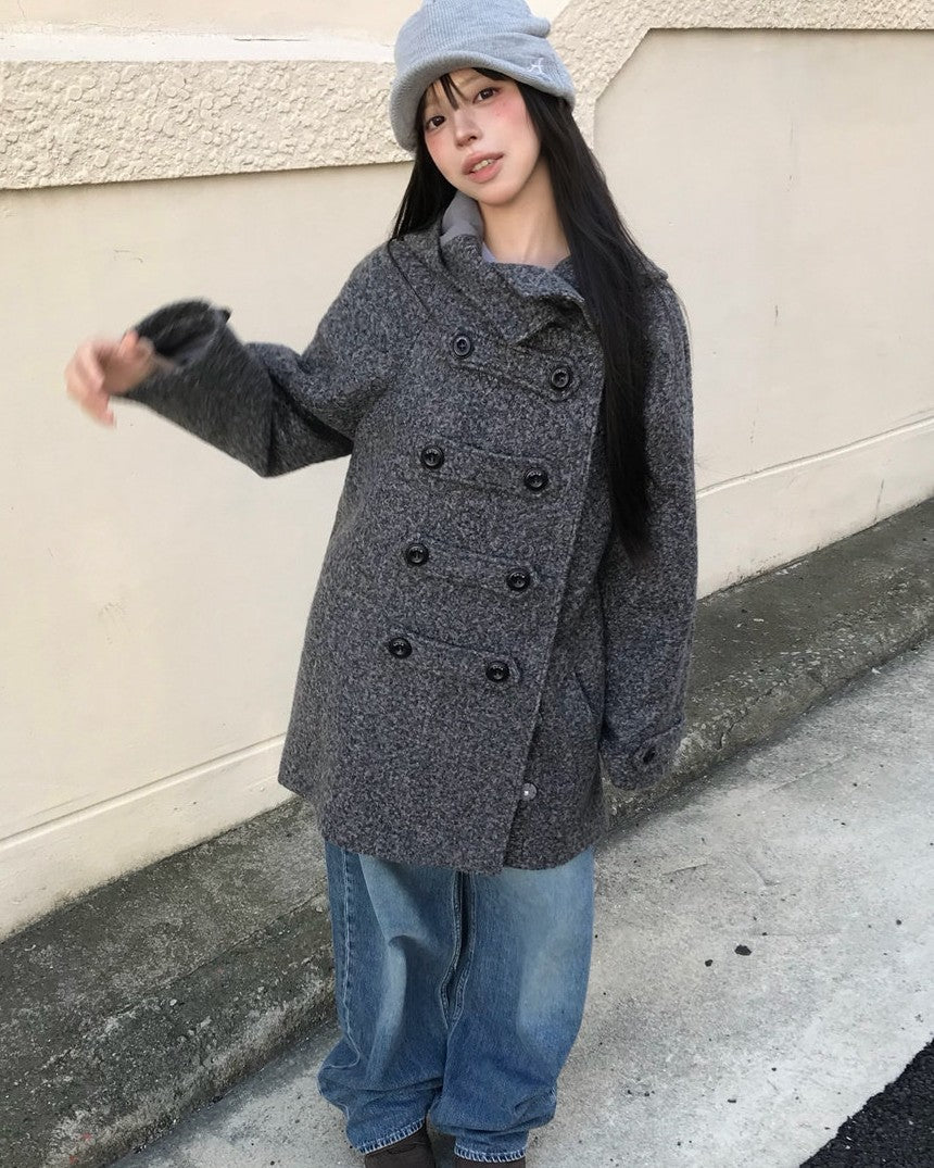 ダブルボタンシルエットウールコート