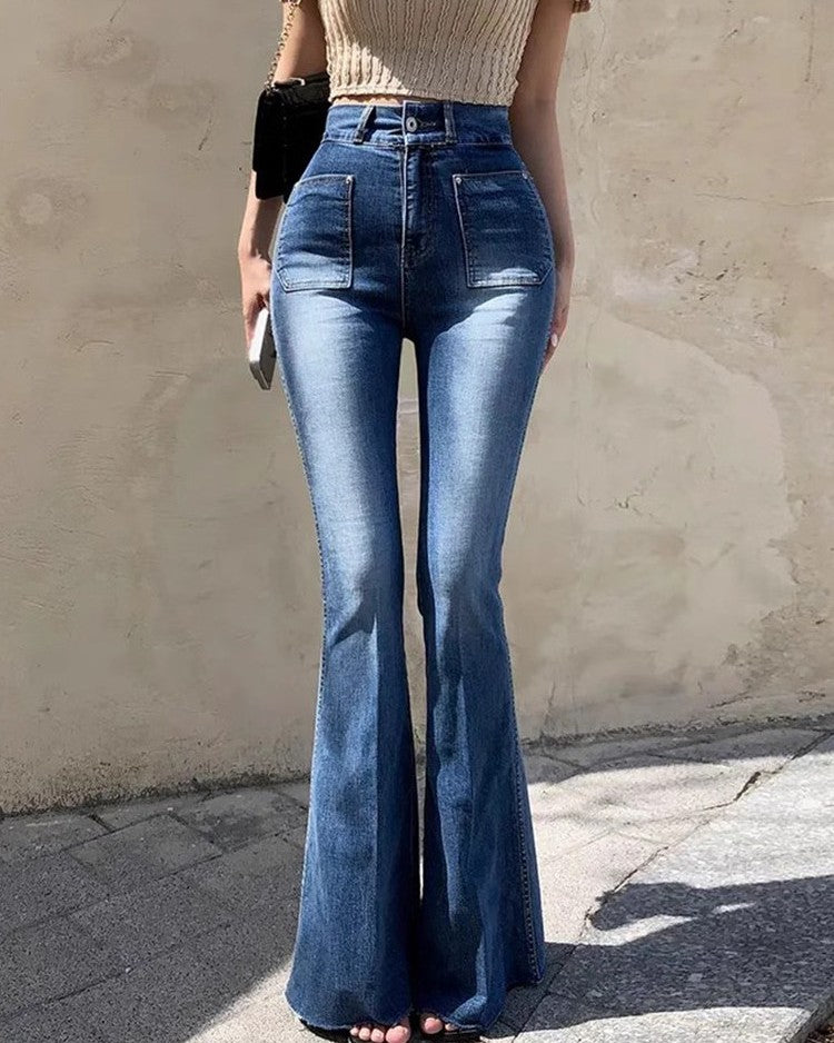ハイウエストセミフレアデニムパンツ