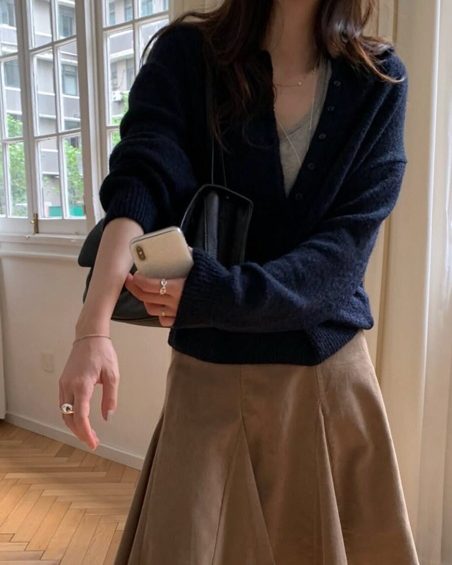 ポロボタンニットカーディガン