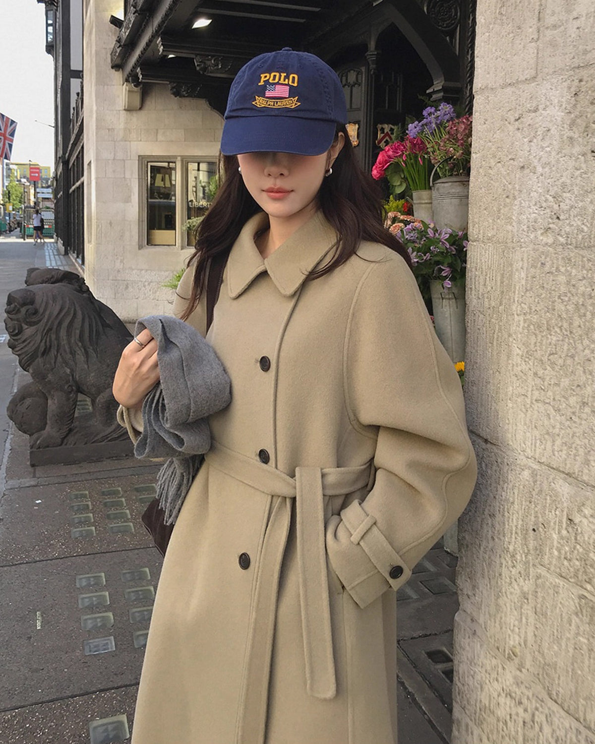 ベルト付きロングウールコート