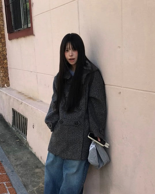 ダブルボタンシルエットウールコート