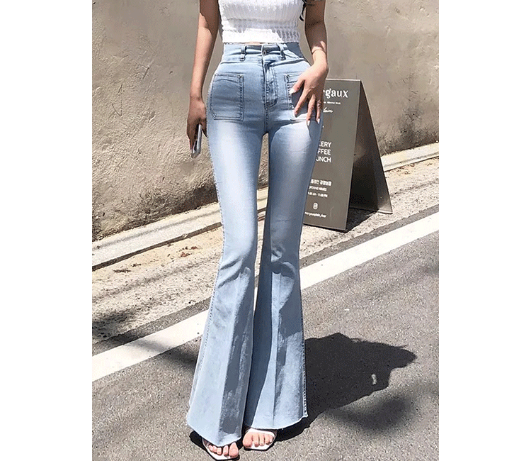 ハイウエストセミフレアデニムパンツ