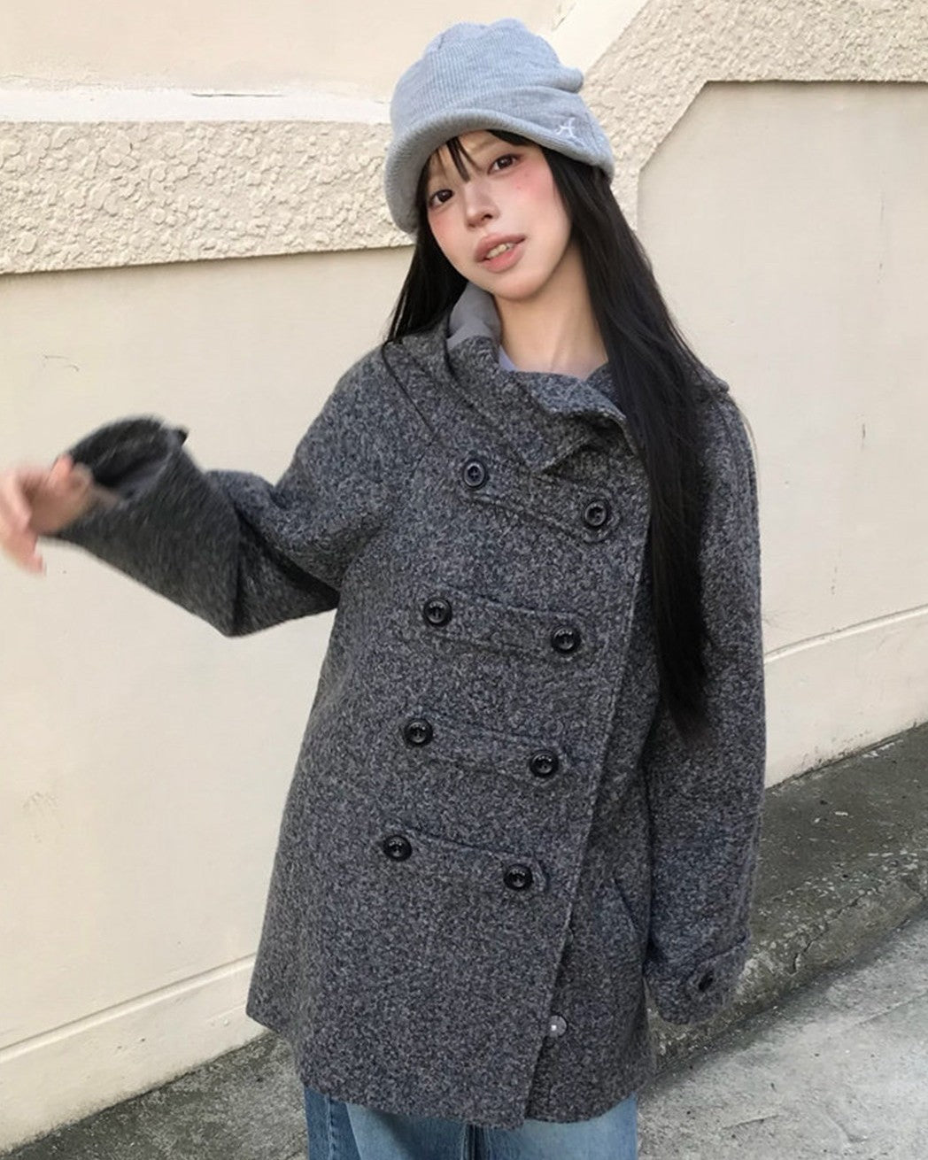 ダブルボタンシルエットウールコート